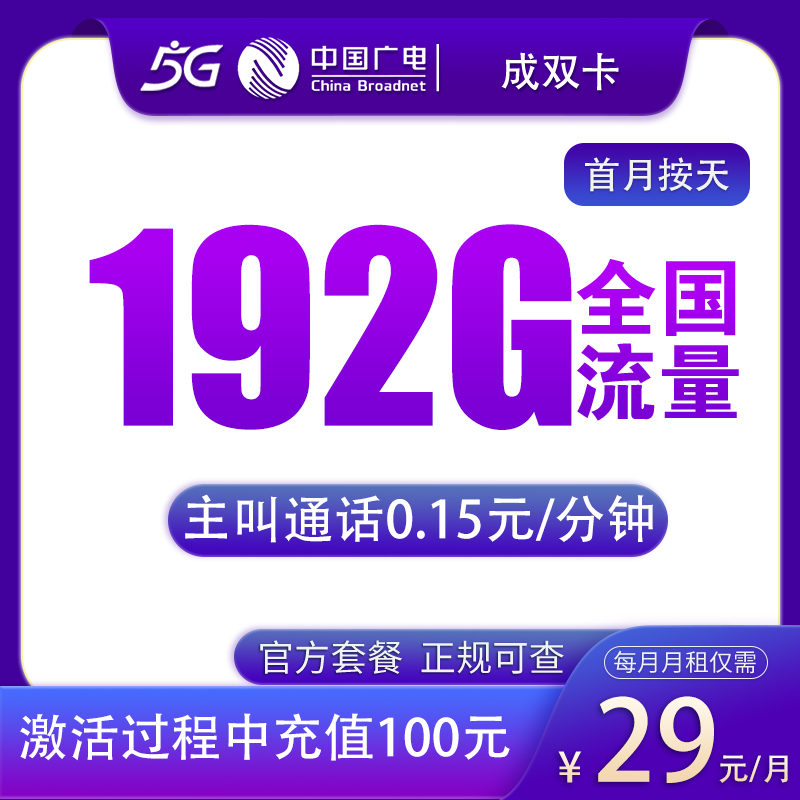 N广电成双卡29元192G【只发四川】
