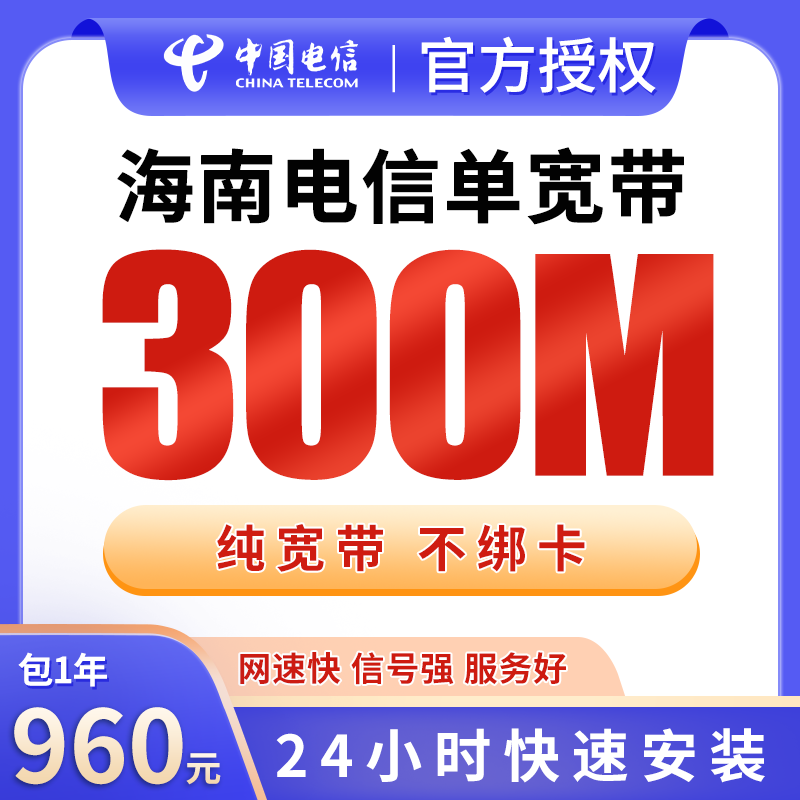 海南电信单宽带960元包年300M【只发海南】